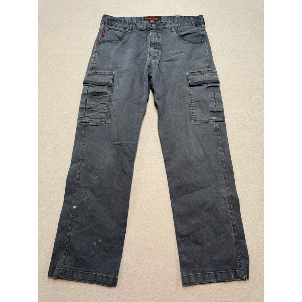 Tough Duck Cargo Pants Men's‎ 34x30 Black Faded Straight Leg Relaxed Fit Utility